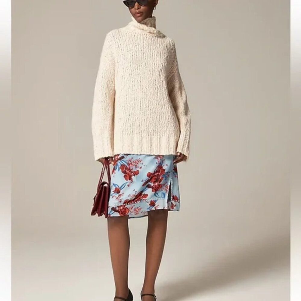 J. Crew Oversized Women Turtleneck Sweater Textured Yarn Heather Oatmeal Sz L/XL
